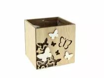 Cache Pot Bois Carré Papillon 11,5x11,5 H12 Naturel