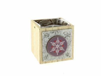Cache Pot Bois Flocon 7,5x7,5 H8 Gris
