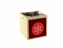 Cache Pot Bois Flocon 7,5x7,5 H8 Rouge