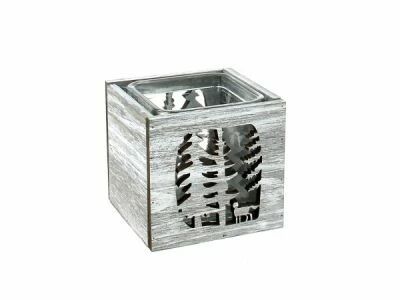 Cache Pot Bois For�t 9x9 H8,5 Gris + 1 Verrerie
