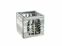 Cache Pot Bois Forêt 9x9 H8,5 Gris + 1 Verrerie