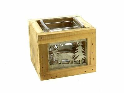 Cache Pot Bois No�l 11x10,5 H8,5 Gris + 1 Verrerie
