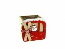 Cache Pot Bois Père-Noël 8,5x8,5 H9 Rouge