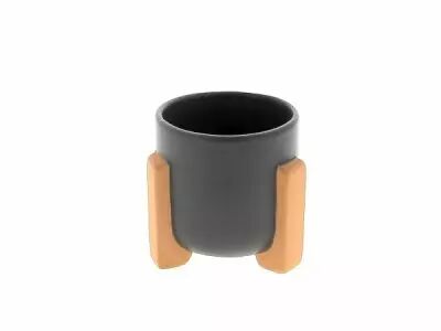 Cache Pot C�ramique + Bois D7 H7,5 Gris