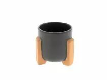 Cache Pot Céramique + Bois D7 H7,5 Gris