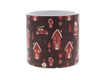 Cache Pot Céramique \ Maison Noël\  D12,5 H12,5 Noir/Rouge