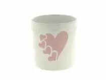 Cache Pot C&eacute;ramique Coeur D13 H12,5 Blanc/Rose
