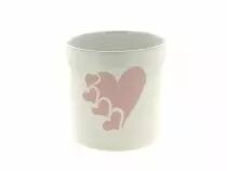 Cache Pot C&eacute;ramique Coeur D13 H12,5 Blanc/Rose