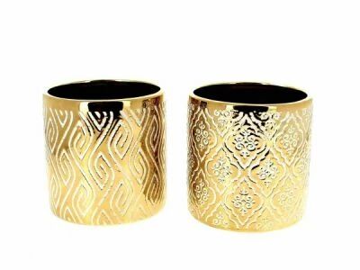 Cache Pot C�ramique D13 H12,5 Or ass