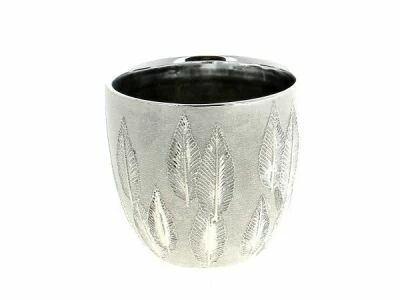 Cache Pot C�ramique Feuille D11,5 H11 Argent