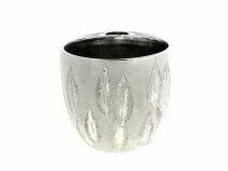 Cache Pot C&eacute;ramique Feuille D11,5 H11 Argent