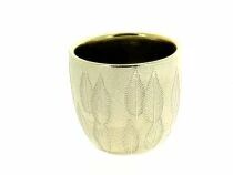 Cache Pot C&eacute;ramique Feuille D9,5 H9 Champagne