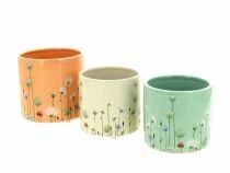 Cache Pot C&eacute;ramique Fleurs D9,5 H9 ass