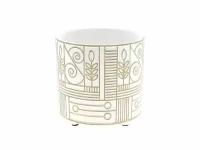 Cache Pot C�ramique Hi�roglyphe D12,5 H13,5 Blanc