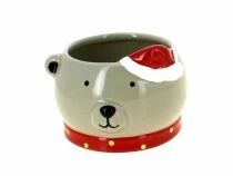Cache Pot C�ramique Ours No�l D12,5 H9,5 Gris