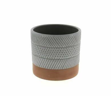 Cache Pot C�ramique Stri� D11 H11 Taupe