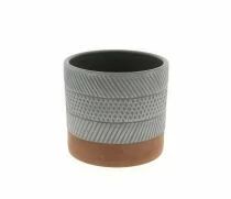 Cache Pot C&eacute;ramique Stri&eacute; D11 H11 Taupe