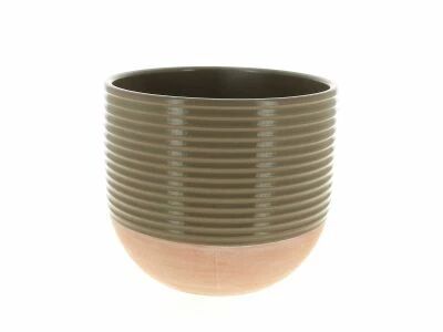 Cache Pot C�ramique Stri� D15,5 H14,5 Taupe