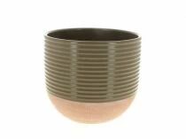 Cache Pot C&eacute;ramique Stri&eacute; D15,5 H14,5 Taupe