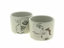 Cache Pot Céramique Visage D11 H10 Blanc ass