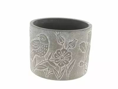 Cache Pot Ciment Oiseaux D14 H13 Beige