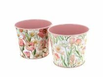 Cache Pot Zinc Fleurs Roses D11,5 H9,5 ass