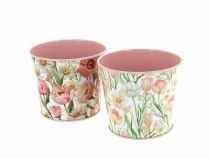 Cache Pot Zinc Fleurs Roses D11,5 H9,5 ass