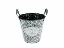 Cache Pot Zinc Flowers D15 H15 Blanchi