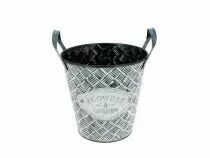 Cache Pot Zinc Flowers D15 H15 Blanchi