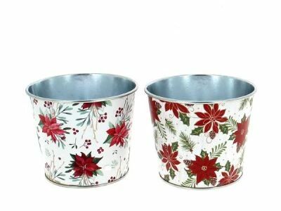 Cache Pot Zinc Poinsettia D11 H9,5 ( ass x 2 )