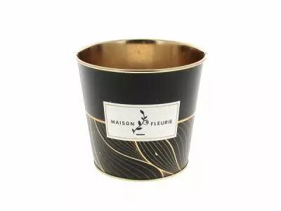 Cache Pot Zinc Rond \ Maison fleurie\  D13 H12 Noir