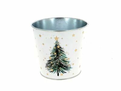 Cache Pot Zinc Sapin D13,5 H12 Blanc