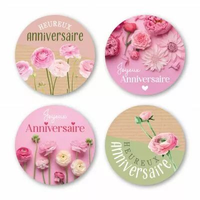 Etiquettes Voeux Quatro \ Anniversaire\  ( 4 x 125 )