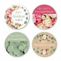 Etiquettes Voeux Quatro \ Anniversaire\  ( 4 x 125 )