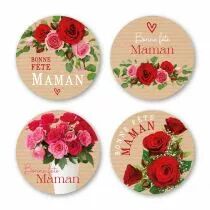 Etiquettes Voeux Quatro \ Bonne Fête Maman\  ( 4 x 125 )