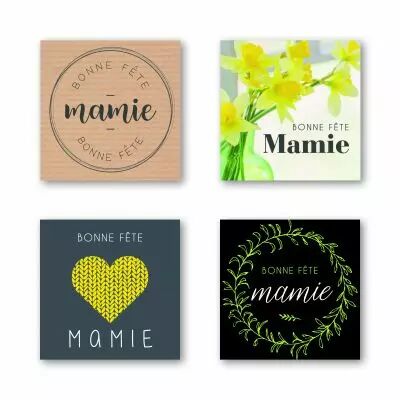 Etiquettes Voeux Quatro \ Bonne F�te Mamie\  ( 4 x 125 )