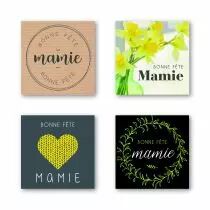 Etiquettes Voeux Quatro \ Bonne F&ecirc;te Mamie\  ( 4 x 125 )