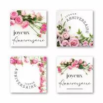 Etiquettes Voeux Quatro \ Heureux Anniversaire\  ( 4 x 125 )