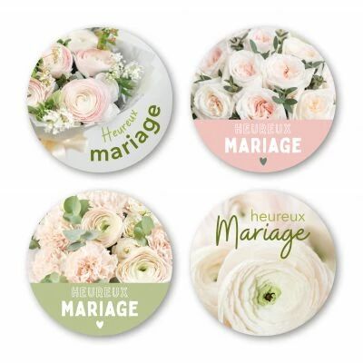 Etiquettes Voeux Quatro \ Heureux Mariage\  ( 4 x 125 )