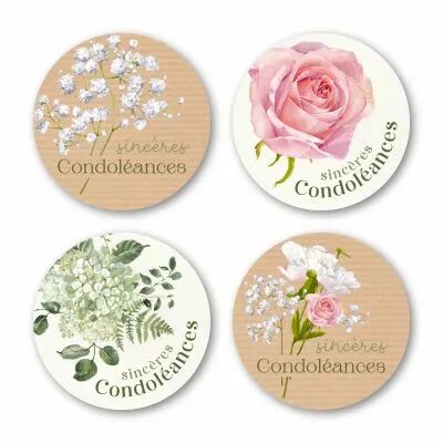 Etiquettes Voeux Quatro \ Sinc�res Condol�ances\  ( 4 x 125 )