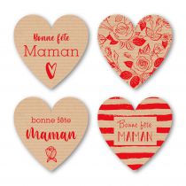 Etiquettes Voeux Quatro Coeur \ Bonne Fête Maman\  ( 4 x 125 )