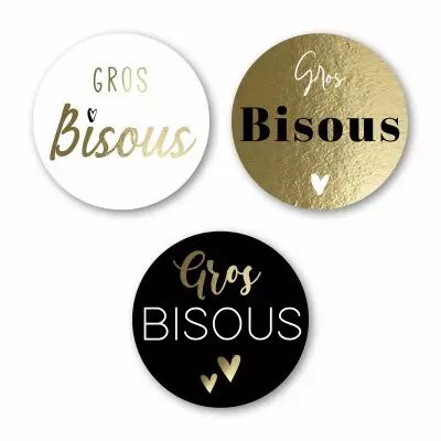 Etiquettes Voeux Trio Or \ Gros Bisous\  ( 3 x 100 )