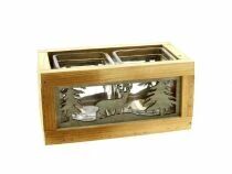 Jardini&egrave;re Bois No&euml;l 18,5x10,5 H8,5 Naturel + 2 Verreries