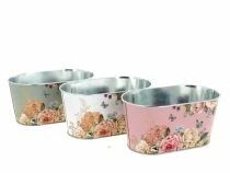 Jardini&egrave;re Zinc Fleurs 19,5x11,5 H9 ass