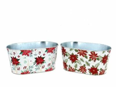Jardini�re Zinc Poinsettia 19x11 H9 ( ass x 2 )