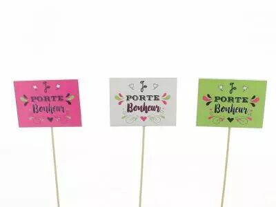 Pic Ardoise \ Je porte bonheur\  7,5x5,5 H15,5 ass ( x 12 )