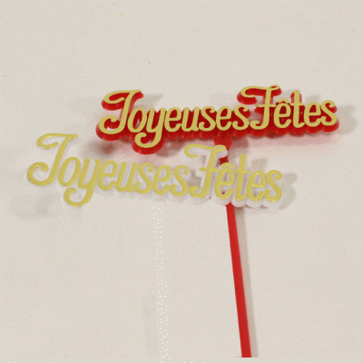 Pic Plastique \ Joyeuses F�tes\  H20cm Blanc/Rouge x 24