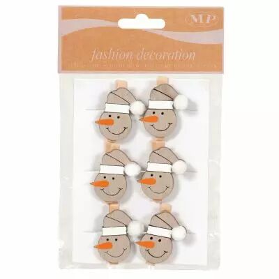 Pince Bois Bonhomme de Neige 3x4cm ( x 6 )