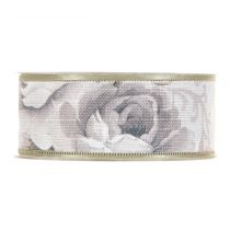 Ruban Coton Floral 40mm x 15m Gris