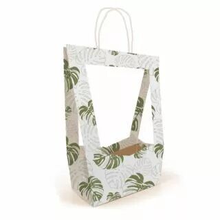 Sac Carton M�daillon 23x14 H38 Monstera Blanc ( x 5 )
